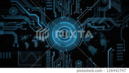 Image of data processing with scope scanning on black background 126442747
