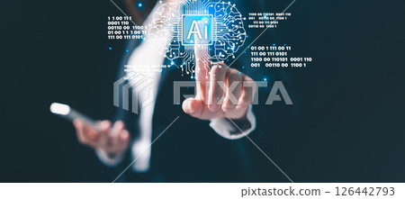 Innovation of artificial intelligence is driving electronic advancements in cyberspace, creating futuristic network of digital technology and intelligence. ai, electronic, cyberspace, innovation. 126442793