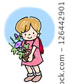 Morning glories have bloomed / Illustration of a girl carrying a school bag bringing home morning glories at the closing ceremony 126442901