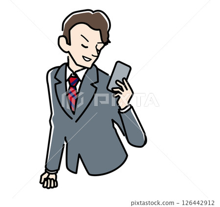 A man in a suit operating a smartphone 126442912