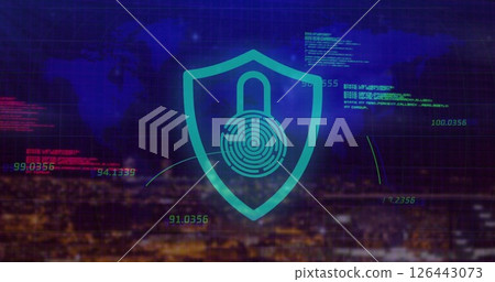 Image of data processing over world map and padlock Image of data processing over world map and padlock 126443073