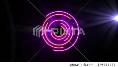 Image of neon circles moving on black background 126443111