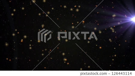 Image of floating stars and light spots on black background 126443114