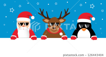 cool deer santa and penguin cartoon with sunglasses vector illustration cool deer santa and penguin cartoon with sunglasses vector illustration 126443404
