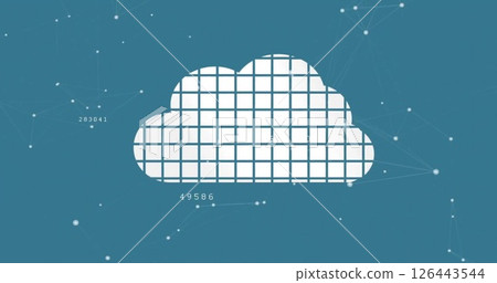 Image of data processing and cloud icon on blue background Image of data processing and cloud icon on blue background 126443544