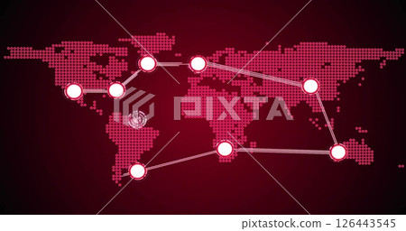 Image of world map and media icons on black background Image of world map and media icons on black background 126443545