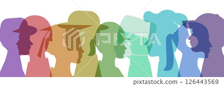 Colorful silhouette profile group of men and women Colorful silhouette profile group of men and women 126443569