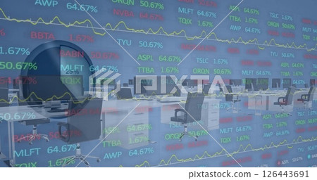 Image of financial data processing over office Image of financial data processing over office 126443691