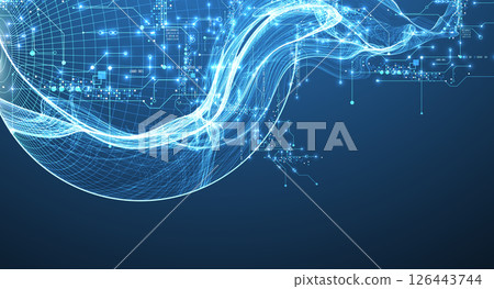 Abstract data wave with sphere and futuristic circuit lines. Technology concept. Vector 126443744
