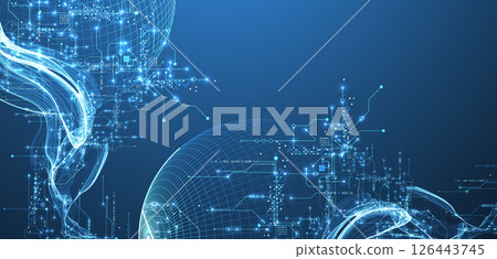 Abstract data wave with sphere and futuristic circuit lines. Technology concept. Vector 126443745