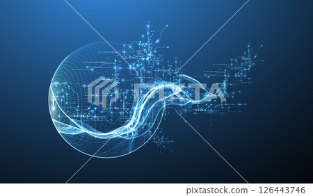 Abstract data wave with sphere and futuristic circuit lines. Technology concept. Vector Abstract data wave with sphere and futuristic circuit lines. Technology concept. Vector 126443746
