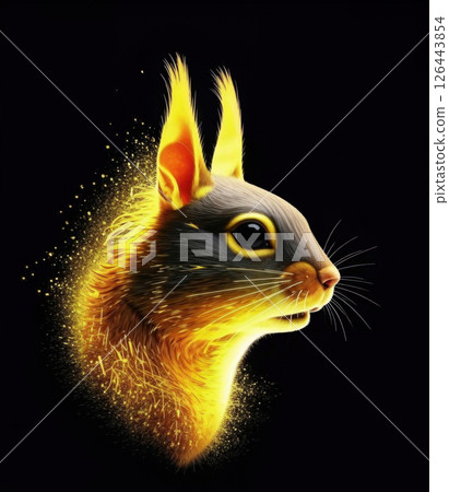 Portrait of a squirrel on a black background.  A fluffy squirrel with beautiful, lush fur.  AI generated. 126443854