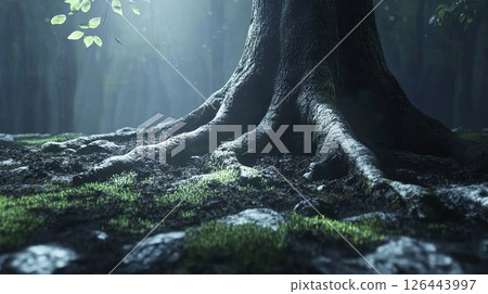 Tree roots and moss, realistic, cinematic light, sharp focus. Tree roots and moss, realistic, cinematic light, sharp focus. 126443997