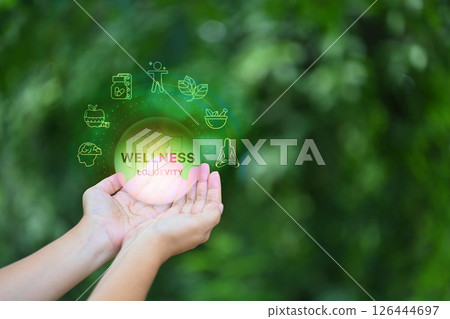 Concept image of digital wellness and longevity, natural living and self care 126444697