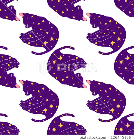 Mystical seamless pattern of cats in boho style, silhouette collection. Witchcraft and magic Mystical seamless pattern of cats in boho style, silhouette collection. Witchcraft and magic 126445196