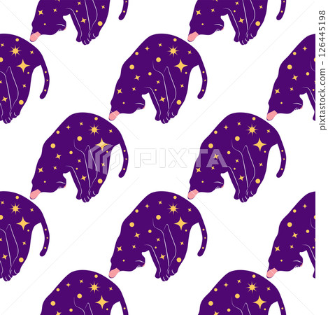 Mystical seamless pattern of cats in boho style, silhouette collection. Witchcraft and magic Mystical seamless pattern of cats in boho style, silhouette collection. Witchcraft and magic 126445198