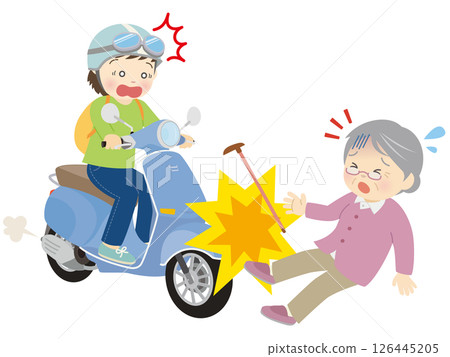 Accident involving a motorcyclist and an elderly person 126445205