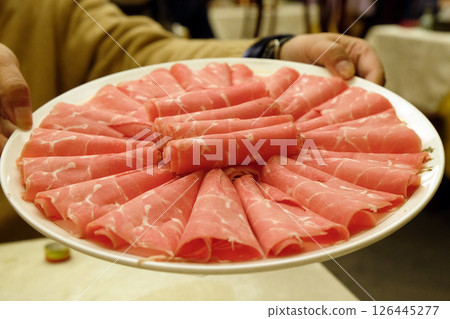 Mutton prepared for cooking in the hot pot, in Beijing Mutton prepared for cooking in the hot pot, in Beijing 126445277