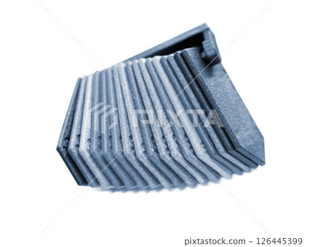 Model printed on 3D printer from plastic powder isolated on white background. Object created on 3D printer from polyimide powder. Multi Jet Fusion, MJF. New modern 3D printing technology Model printed on 3D printer from plastic powder isolated on white background. Object created on 3D printer from polyimide powder. Multi Jet Fusion, MJF. New modern 3D printing technology 126445399