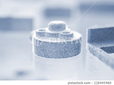 Model printed on 3D printer from plastic powder. Object created on 3D printer from polyimide powder. Detailed model printed on 3D printer. Multi Jet Fusion, MJF. New modern 3D printing technology 126445460