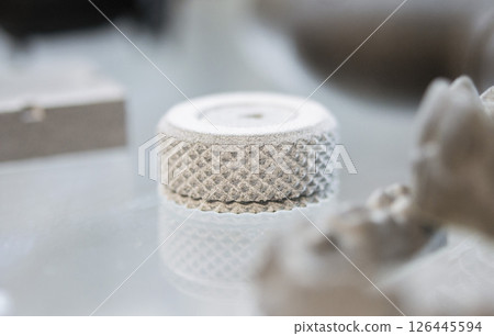 Model printed on 3D printer from plastic powder. Object created on 3D printer from polyimide powder. Detailed model printed on 3D printer. Multi Jet Fusion, MJF. New modern 3D printing technology 126445594
