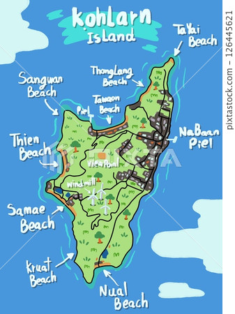 Graphic Adventure Map of Koh Larn Island pattaya Thailand tourism atlas Graphic Adventure Map of Koh Larn Island pattaya Thailand tourism atlas 126445621