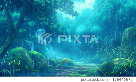 Rainy jungle landscape, anime style Rainy jungle landscape, anime style 126445673