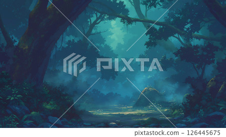 茂密的叢林景觀，動漫風格 126445675