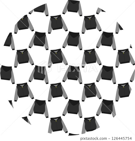 Hoodie zip fastening and hood Front and Back View Monochrome Seamless Pattern on Circle Background 126445754