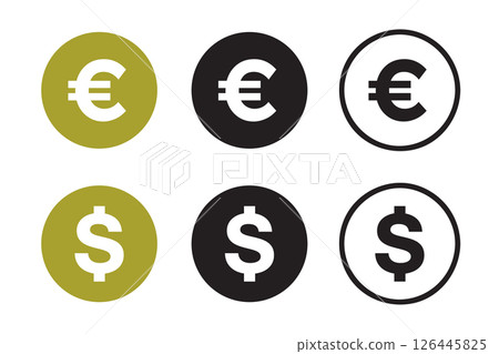 euro and dollar symbolic coin set isolated vector illustration euro and dollar symbolic coin set isolated vector illustration 126445825