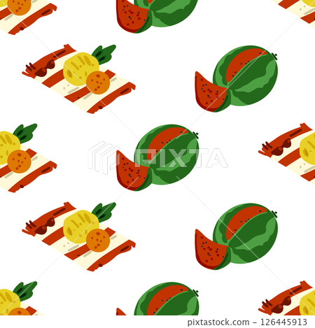 Watermelon Picnic Food Seamless Pattern 126445913