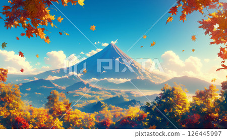 秋葉與火山景觀,動漫風格 秋葉與火山景觀,動漫風格 126445997