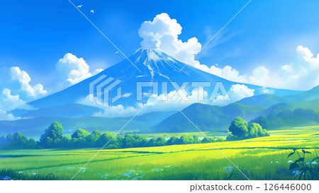 Spring volcanic landscape, anime style 126446000