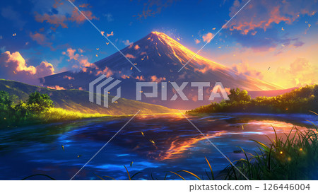 神秘的夜間火山景觀,動漫風格 神秘的夜間火山景觀,動漫風格 126446004