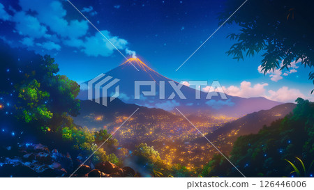 Volcanic landscape at night, anime style 126446006