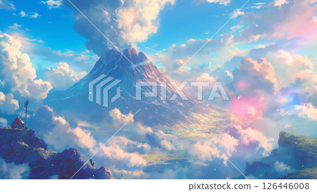 Super mountain volcanic landscape, anime style 126446008