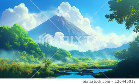 Summer volcanic landscape, anime style 126446012