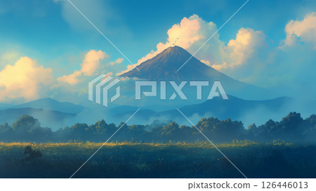 Lightly misty volcanic landscape, anime style 126446013
