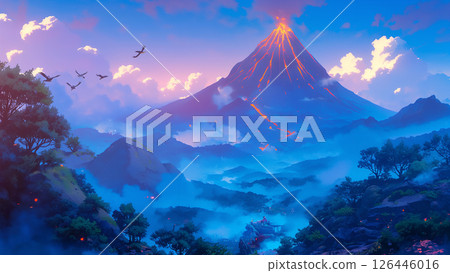 黑暗的火山景觀,動漫風格 黑暗的火山景觀,動漫風格 126446016