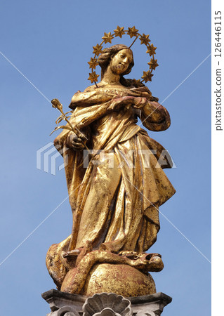Virgin Mary statue, Plague column at Main Square of the city of Maribor in Slovenia Virgin Mary statue, Plague column at Main Square of the city of Maribor in Slovenia 126446115