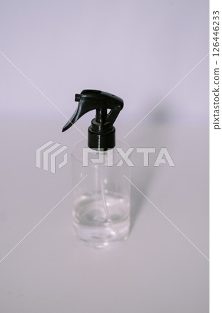 Clear Spray Bottle with Black Nozzle, Minimalist Composition Clear Spray Bottle with Black Nozzle, Minimalist Composition 126446233
