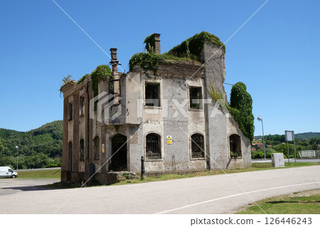 Destroyed building as war aftermath in Hrvatska Kostajnica, Croatia Destroyed building as war aftermath in Hrvatska Kostajnica, Croatia 126446243