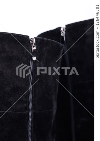 Black women's leather boots. Women's fashionable classic boots. 126446381