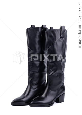 Black women's leather boots. Women's fashionable classic boots 126446508