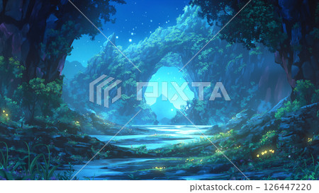 Night rock arch landscape, anime style 126447220