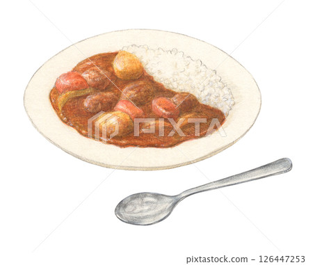 Curry rice with a spoon, hand-drawn 126447253