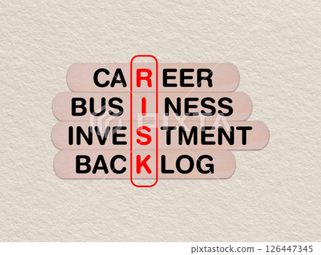 concept word risk, crossword written on wooden stick, business risk concept with copy space 126447345