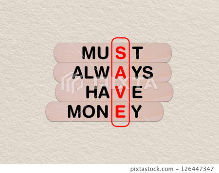 concept word save, crossword written on wooden stick, business save concept with copy space 126447347