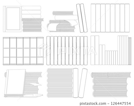 Lots of books and manga-style materials Lots of books and manga-style materials 126447554