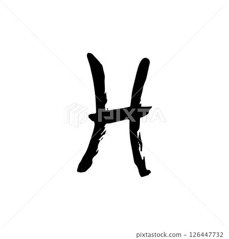 Pisces Zodiac Sign. Hand-Drawn Ink Calligraphy in Black and White Style on White Background, Astrology and Horoscope Symbol 126447732